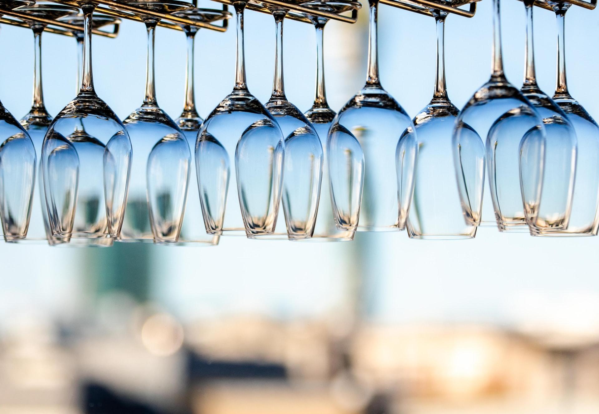 wine glasses hanging